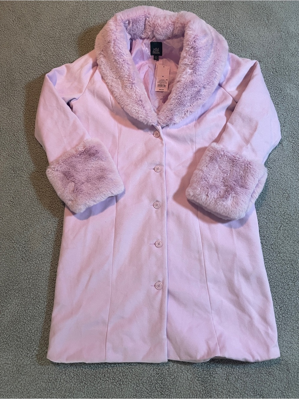 wild fable Girls' Light Pink Faux-Fur Trim Pea Coat